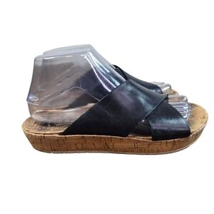 Korks By Kork Ease Jolly Black Leather Cork Criss Cross Sandals